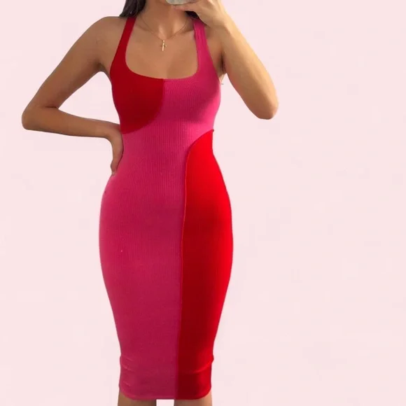 New Naked Wardrobe Women Mid Pink Red Dress Sleeveless Size XS - Picture 8 of 8